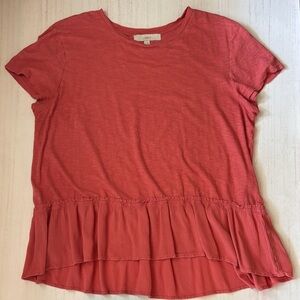 LOFT Coral Peplum-Hem Short Sleeve Tee
